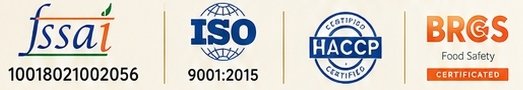 FSSAI, ISO 9001:2015, HACCP and BRCGS marks shown in the Satyam brochure