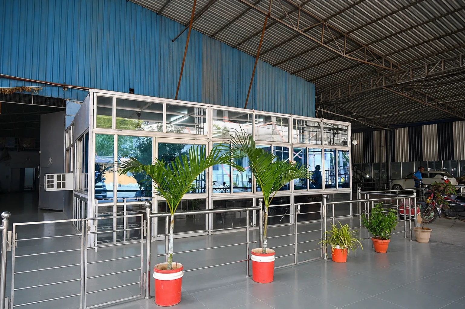 Front office and reception inside the factory campus